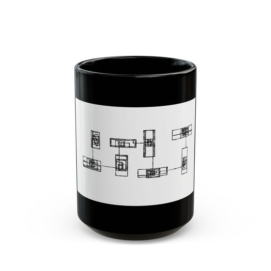 Black Ceramic Mug with Minimalist Geometric Blueprint Design — Modern Architectural Coffee mug(11oz, 15oz)