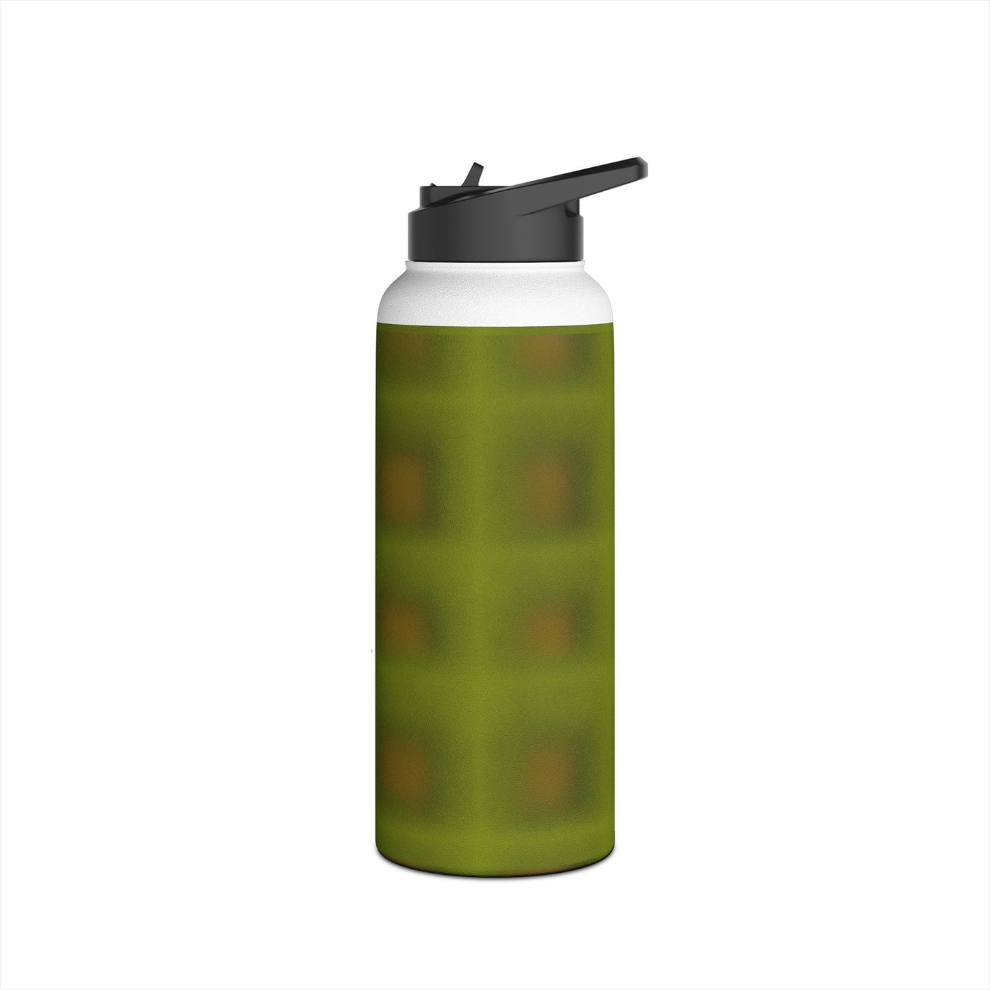 Stainless Steel Water Bottle — Olive Green Geometric Pattern