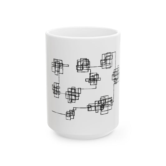 Abstract Geometric Squares Ceramic Mug – Modern Black 11oz/15oz
