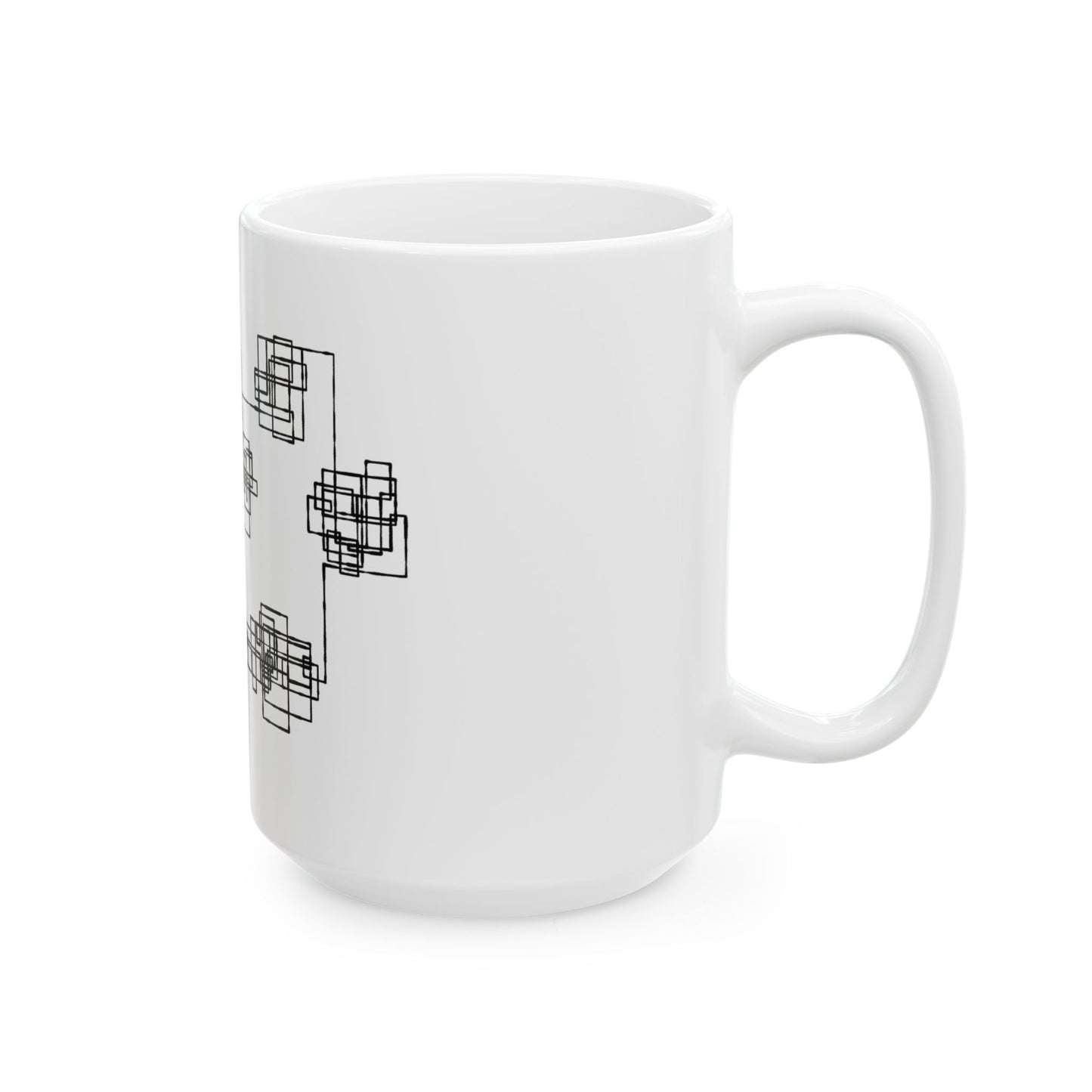 Abstract Geometric Squares Ceramic Mug – Modern Black 11oz/15oz