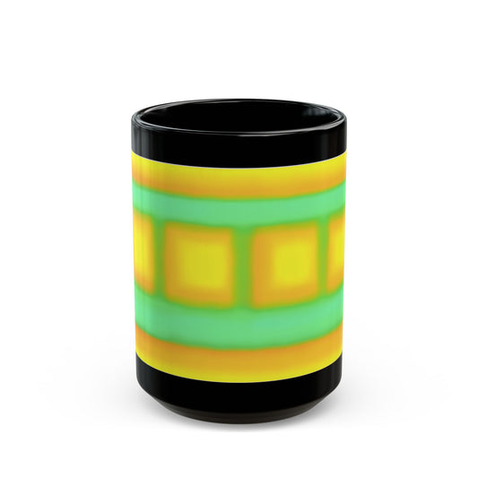 "Sun Series" Black Mug — Vibrant Yellow & Teal Pattern (11oz/15oz)