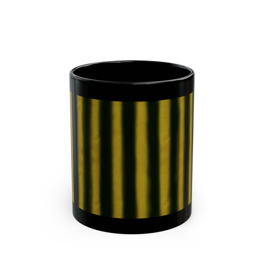 Black Ceramic Mug — Gold Striped Minimalist Design (11oz, 15oz)