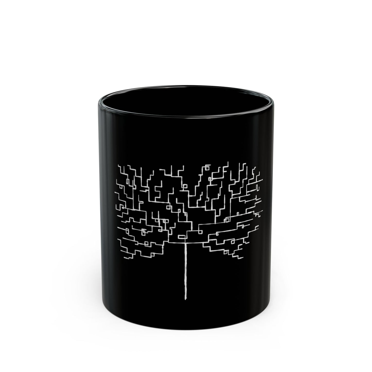 Circuit Tree Black Coffee Mug — Techy Geometric Tree Design (11oz & 15oz)