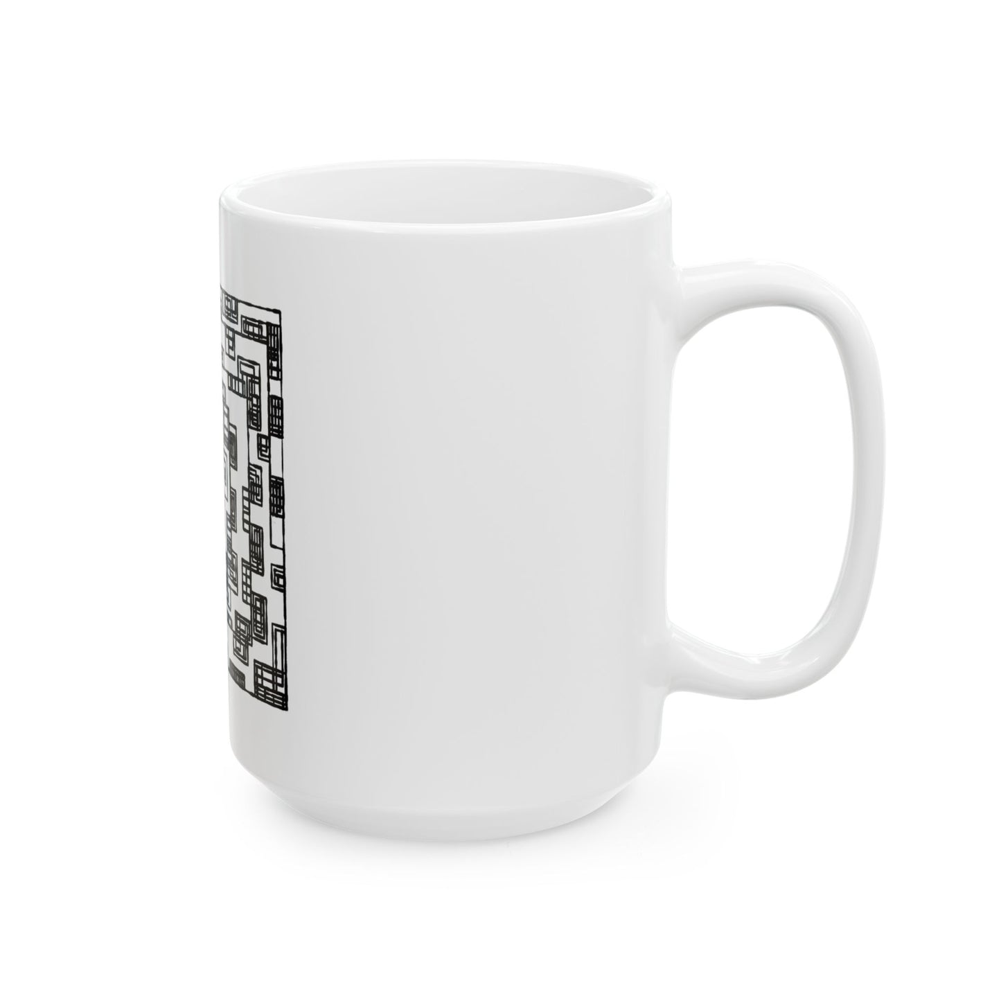 Geometric Maze Mind Box Ceramic Mug — Black & White Optical Pattern (11oz/15oz)
