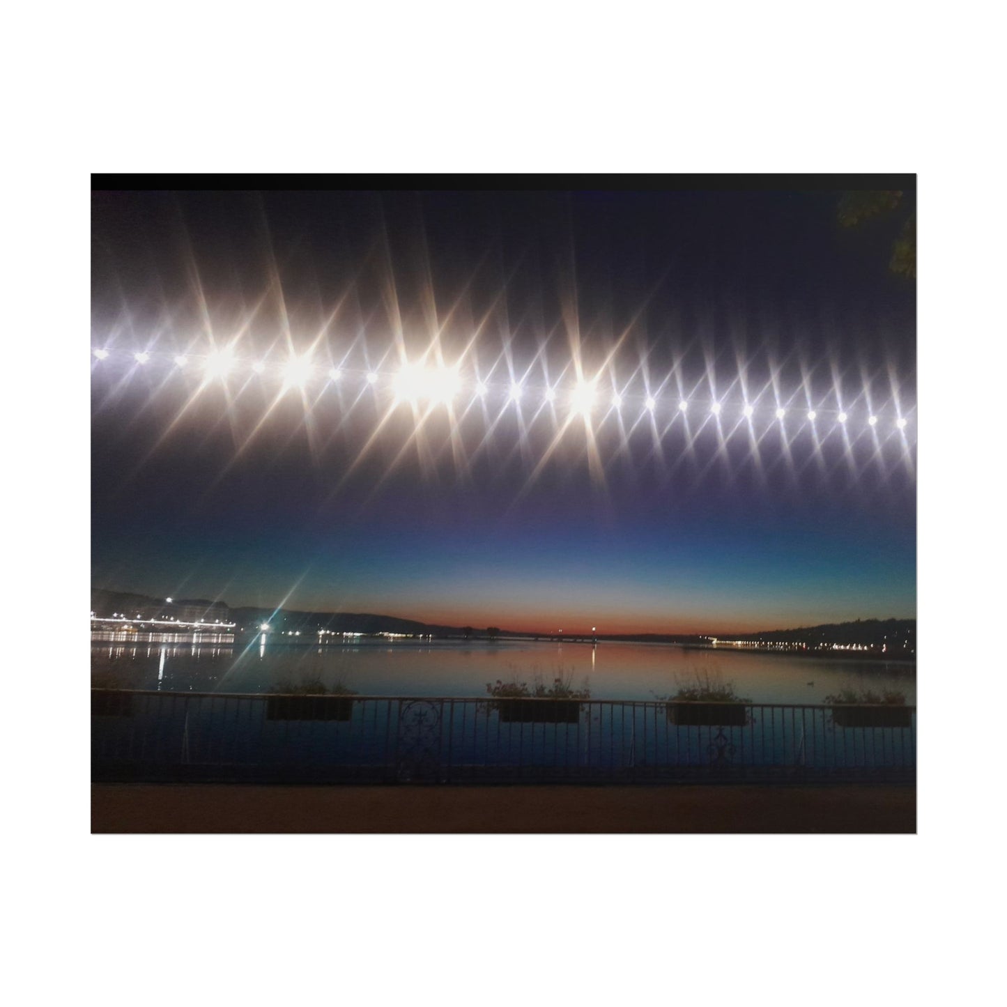 Night Harbor Rolled Poster — Sparkling Light Reflections Over Waterfront
