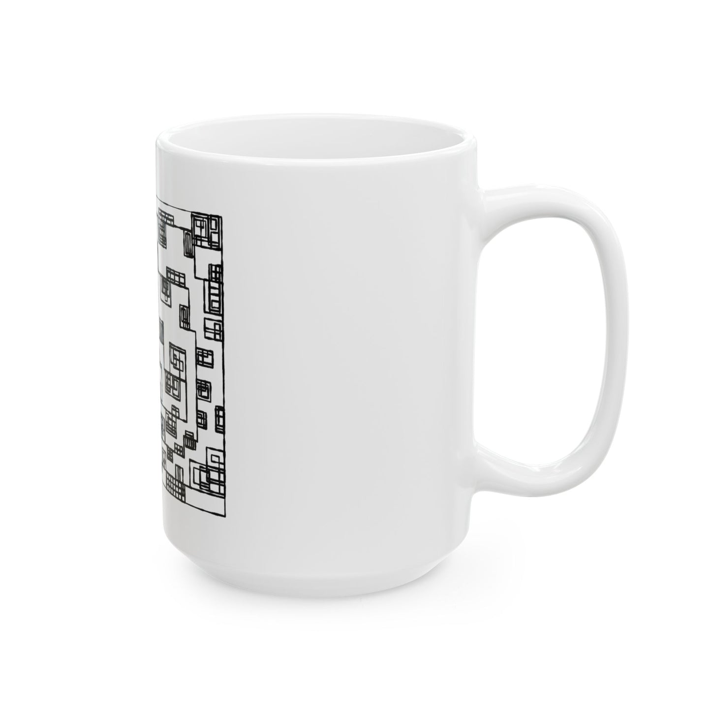 Black Geometric Maze Ceramic Mug — Modern Patterned 11oz/15oz Coffee Mug