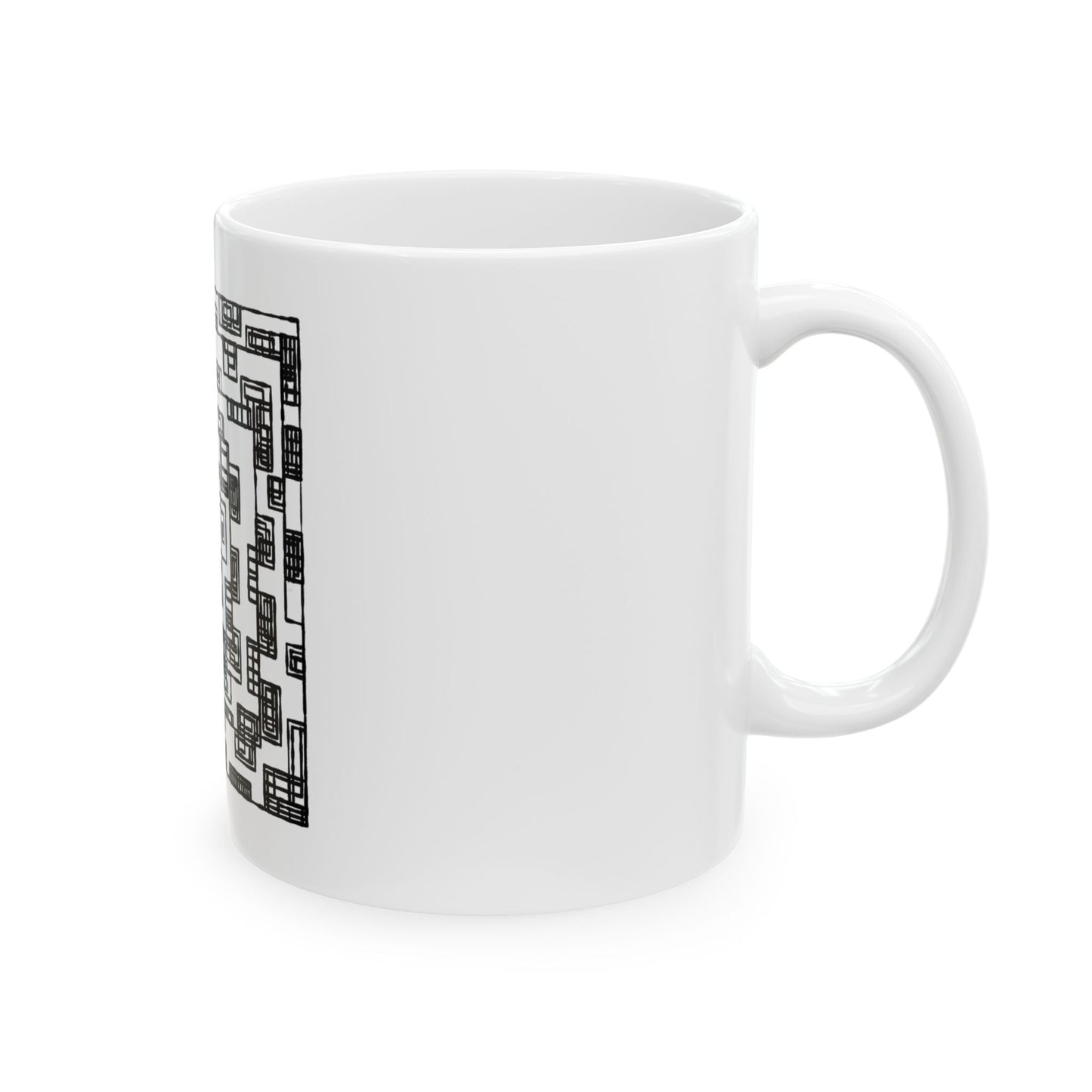Geometric Maze Mind Box Ceramic Mug — Black & White Optical Pattern (11oz/15oz)