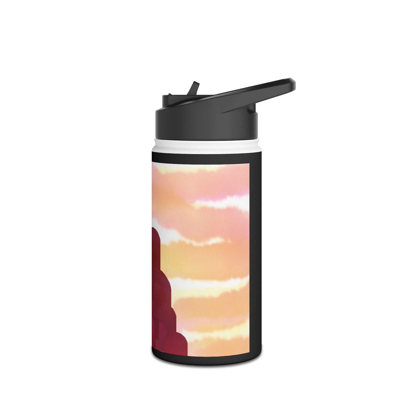 Sunset Silhouette "windows of future possibilities" Stainless Steel Water Bottle — Gradient Sky & Archway Design