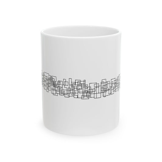 Geometric Grid Line Mug — Minimal Abstract Pattern Coffee Cup (11oz, 15oz)