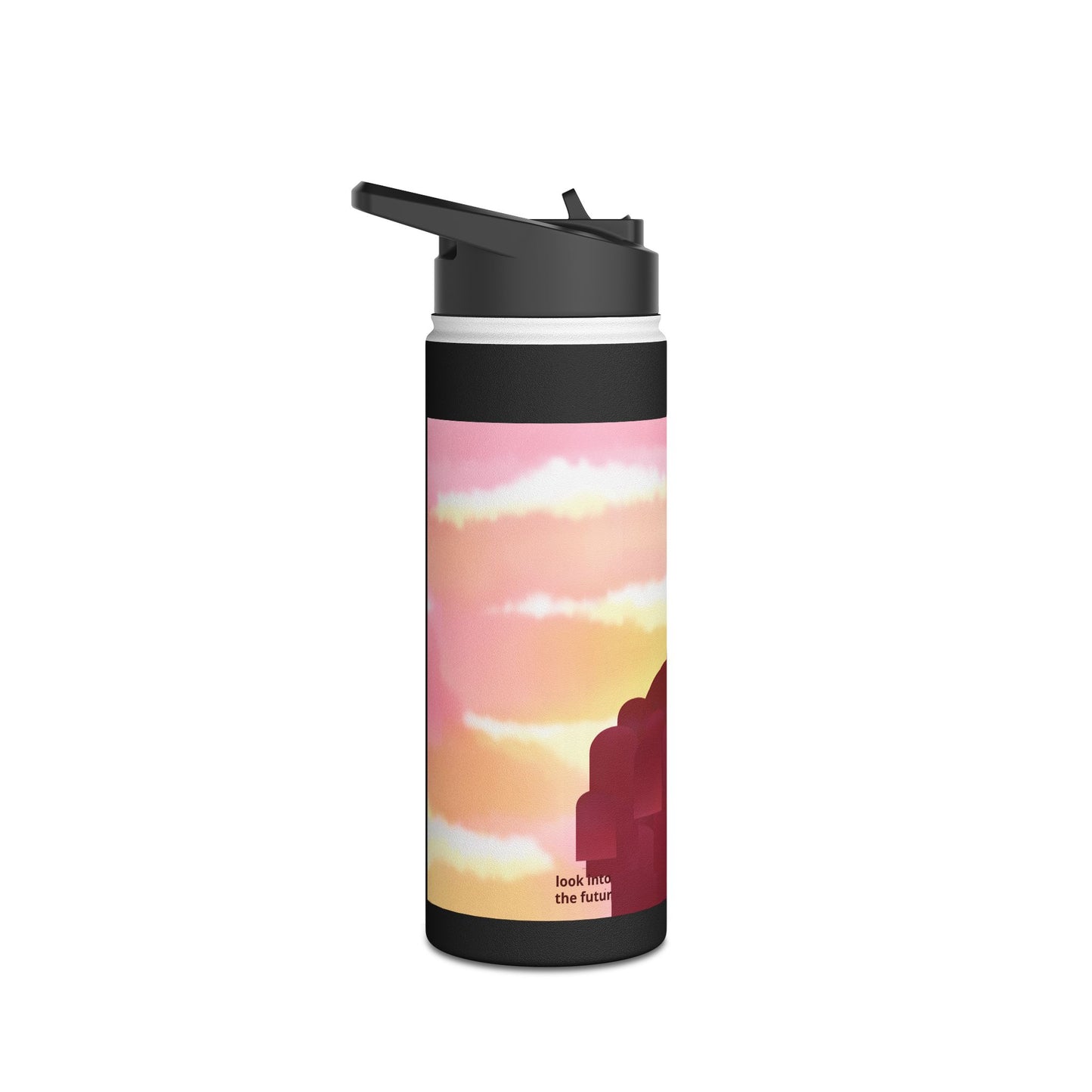 Sunset Silhouette "windows of future possibilities" Stainless Steel Water Bottle — Gradient Sky & Archway Design