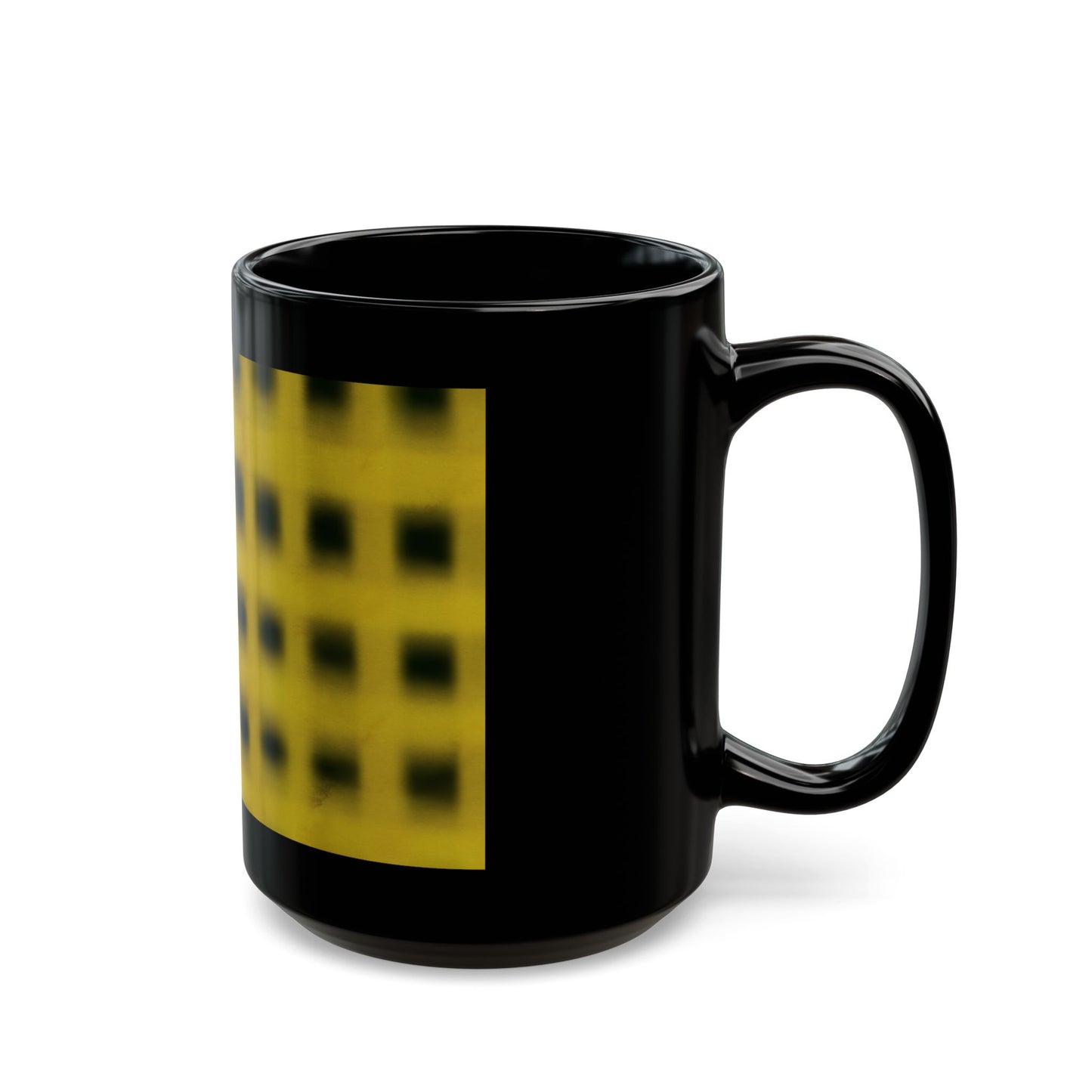 Yellow Grid Pattern Black Mug – Modern Geometric 11oz & 15oz