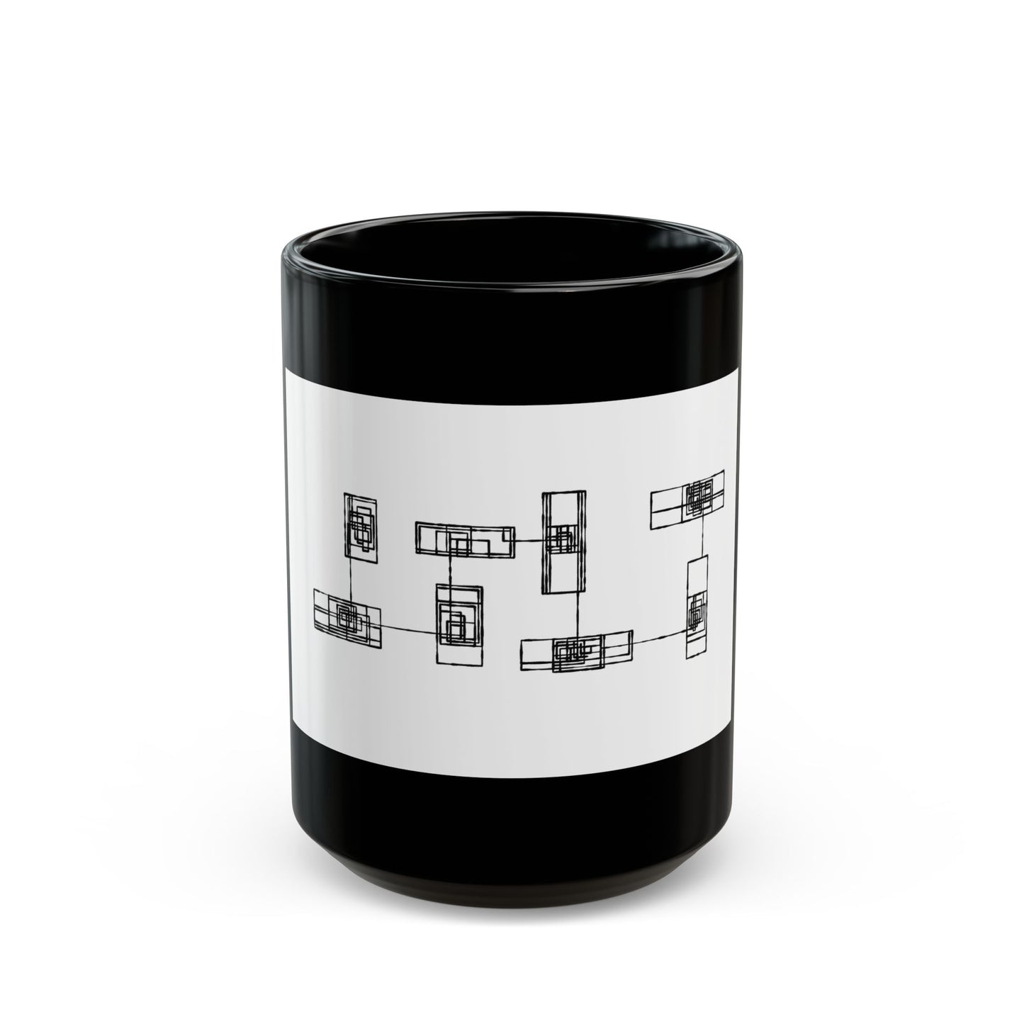 Black Ceramic Mug with Minimalist Geometric Blueprint Design — Modern Architectural Coffee mug(11oz, 15oz)