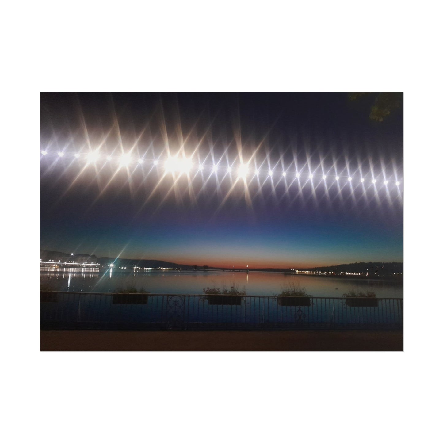 Night Harbor Rolled Poster — Sparkling Light Reflections Over Waterfront