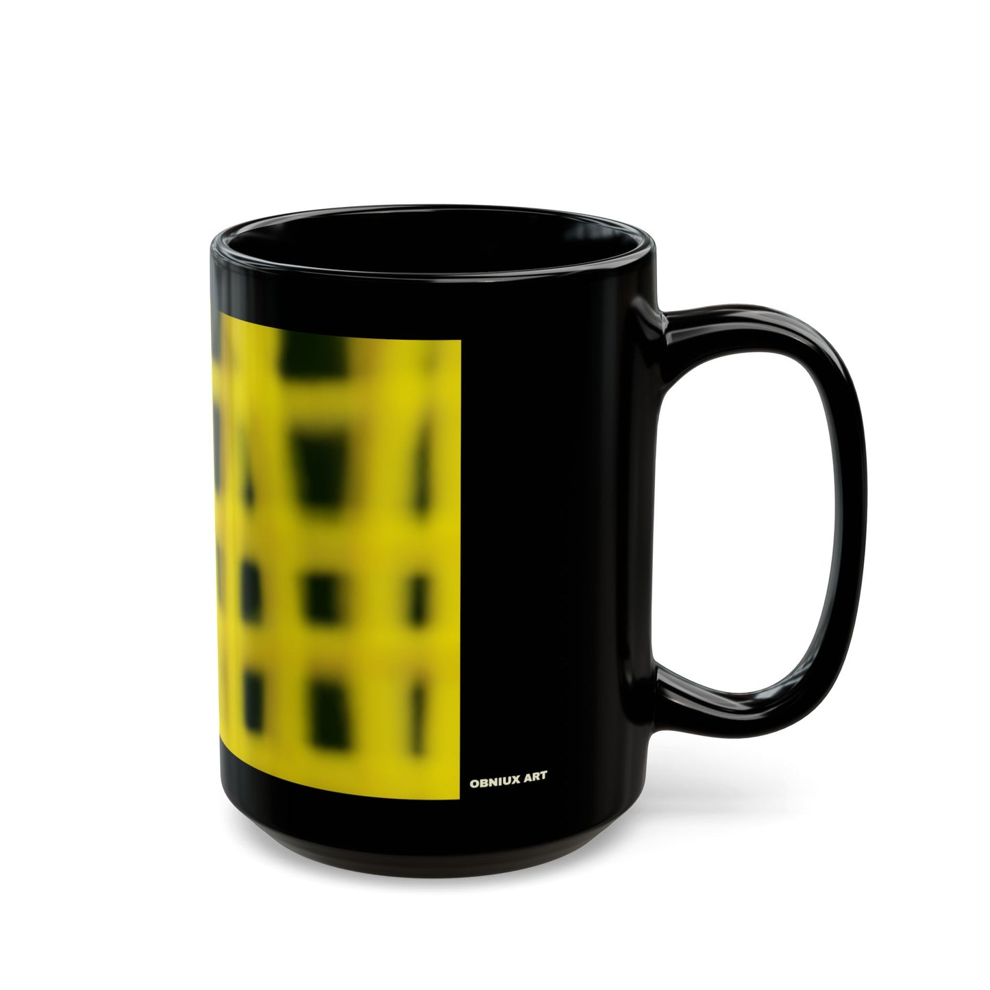 Yellow Grid Haze Pattern Black Mug — Modern Geometric Coffee mug (11oz, 15oz)