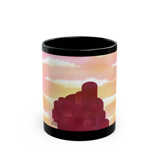 Desert Sunset "windows of the Future" Black Mug — Minimalist Red Rock Silhouette Cup (11oz/15oz)