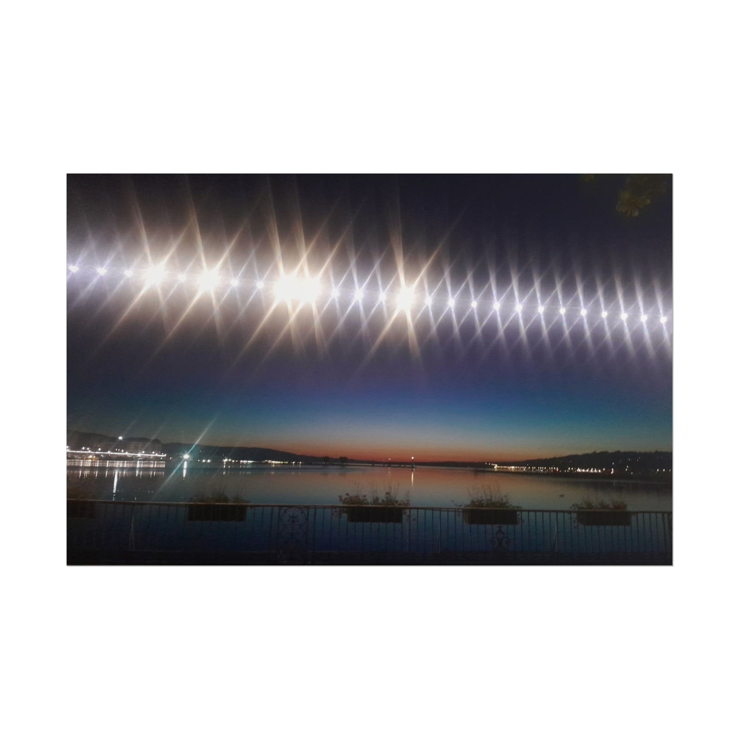 Night Harbor Rolled Poster — Sparkling Light Reflections Over Waterfront