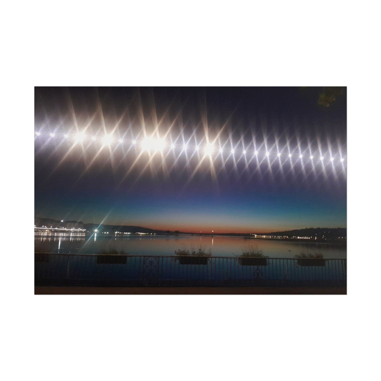Night Harbor Rolled Poster — Sparkling Light Reflections Over Waterfront