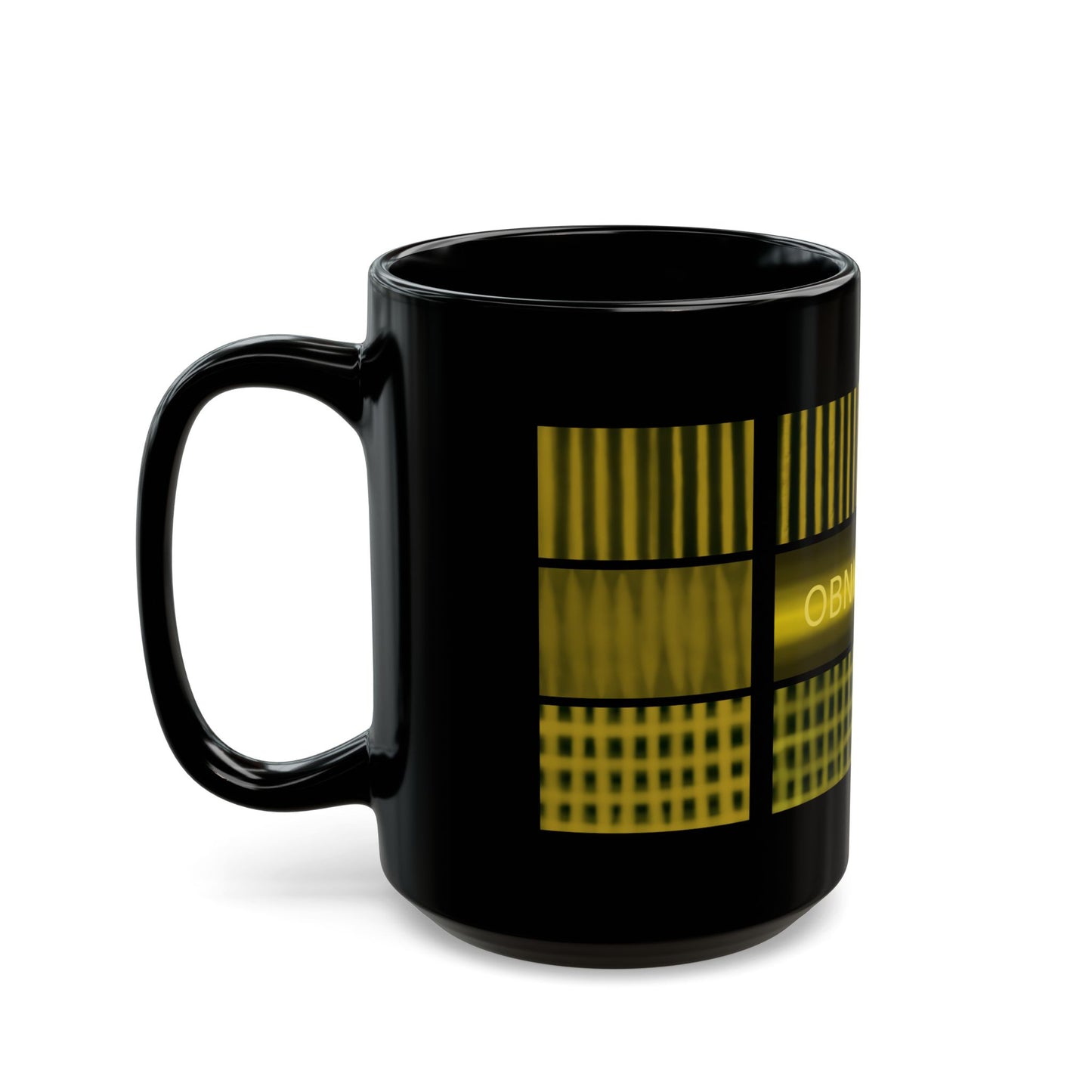 Abstract Gold Grid Black Mug — Obniux Art Ceramic Coffee Cup (11oz/15oz)