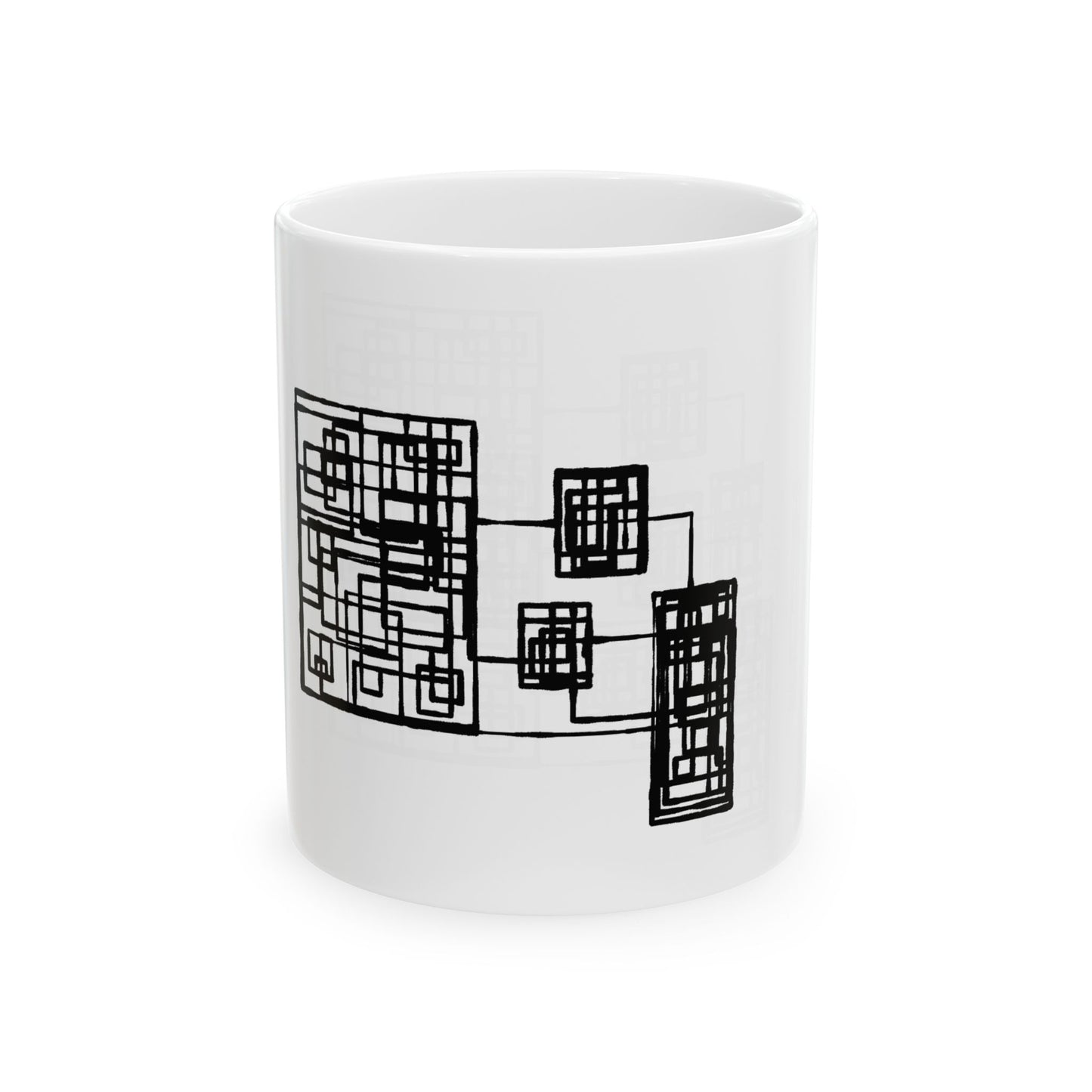Abstract Geometric Ceramic Mug – Black Square Art (11oz, 15oz)