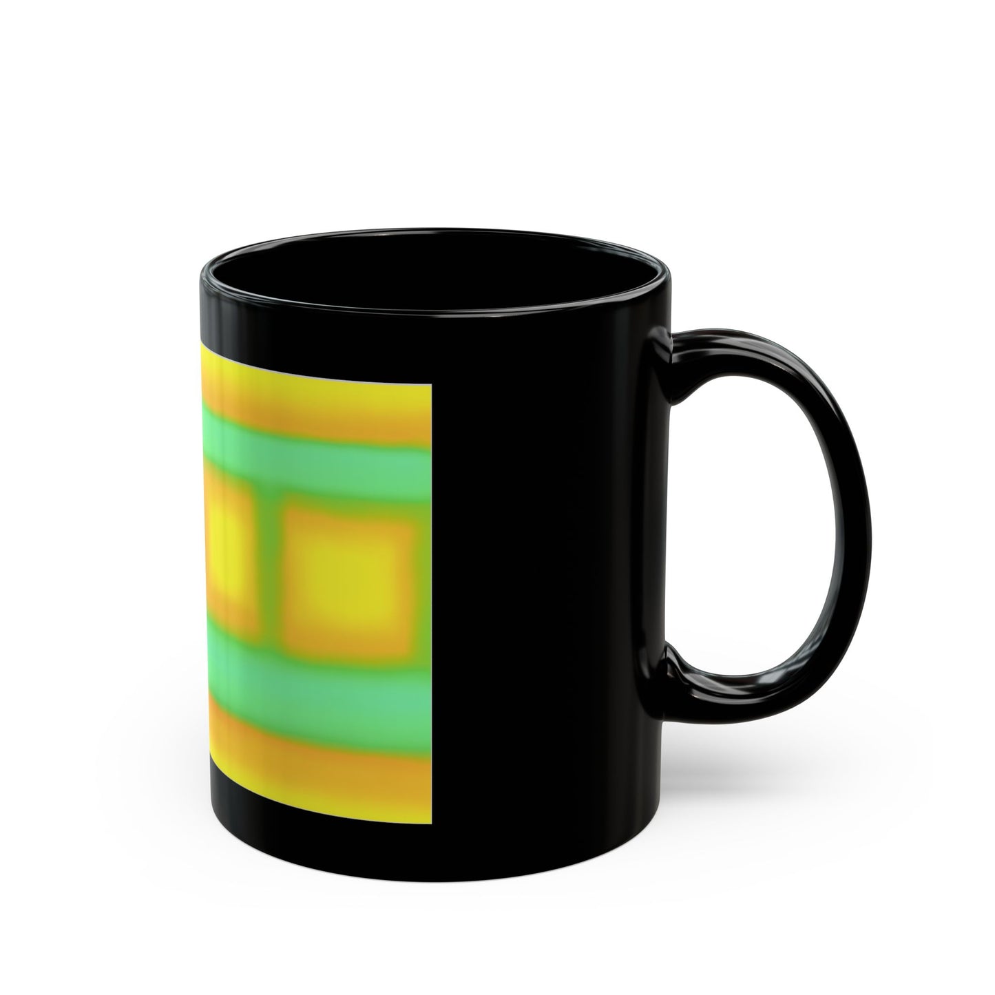 "Sun Series" Black Mug — Vibrant Yellow & Teal Pattern (11oz/15oz)