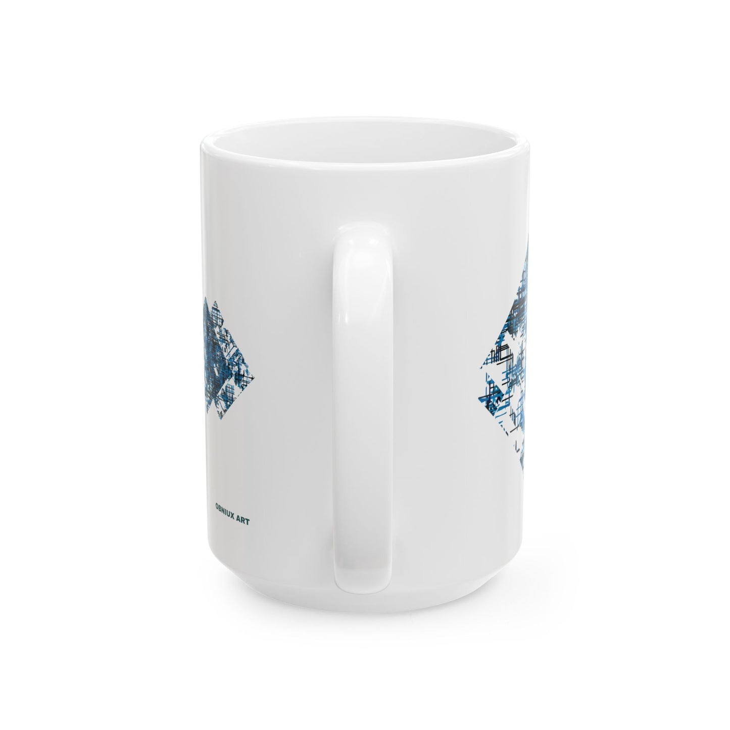 Abstract Blue Cross Ceramic Mug — Modern Geometric Coffee Mug (11oz, 15oz)