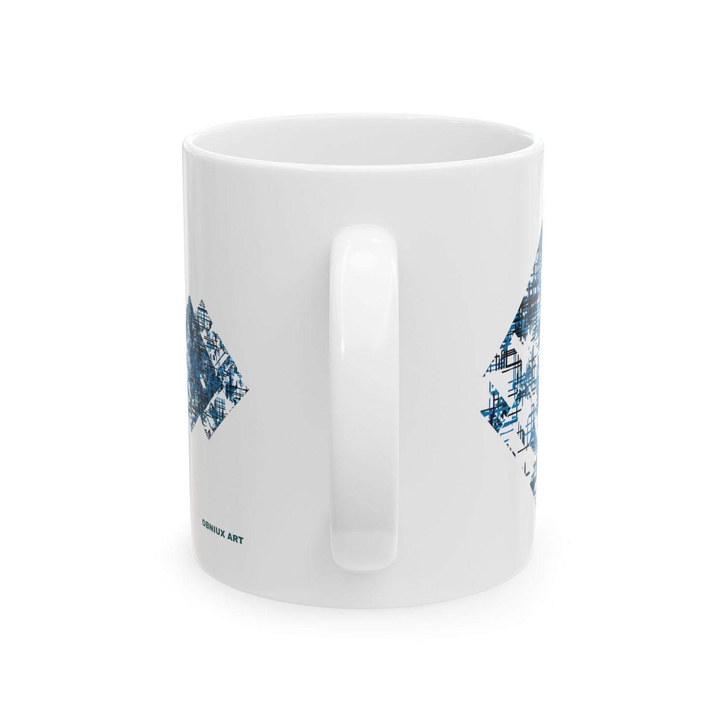Abstract Blue Cross Ceramic Mug — Modern Geometric Coffee Mug (11oz, 15oz)