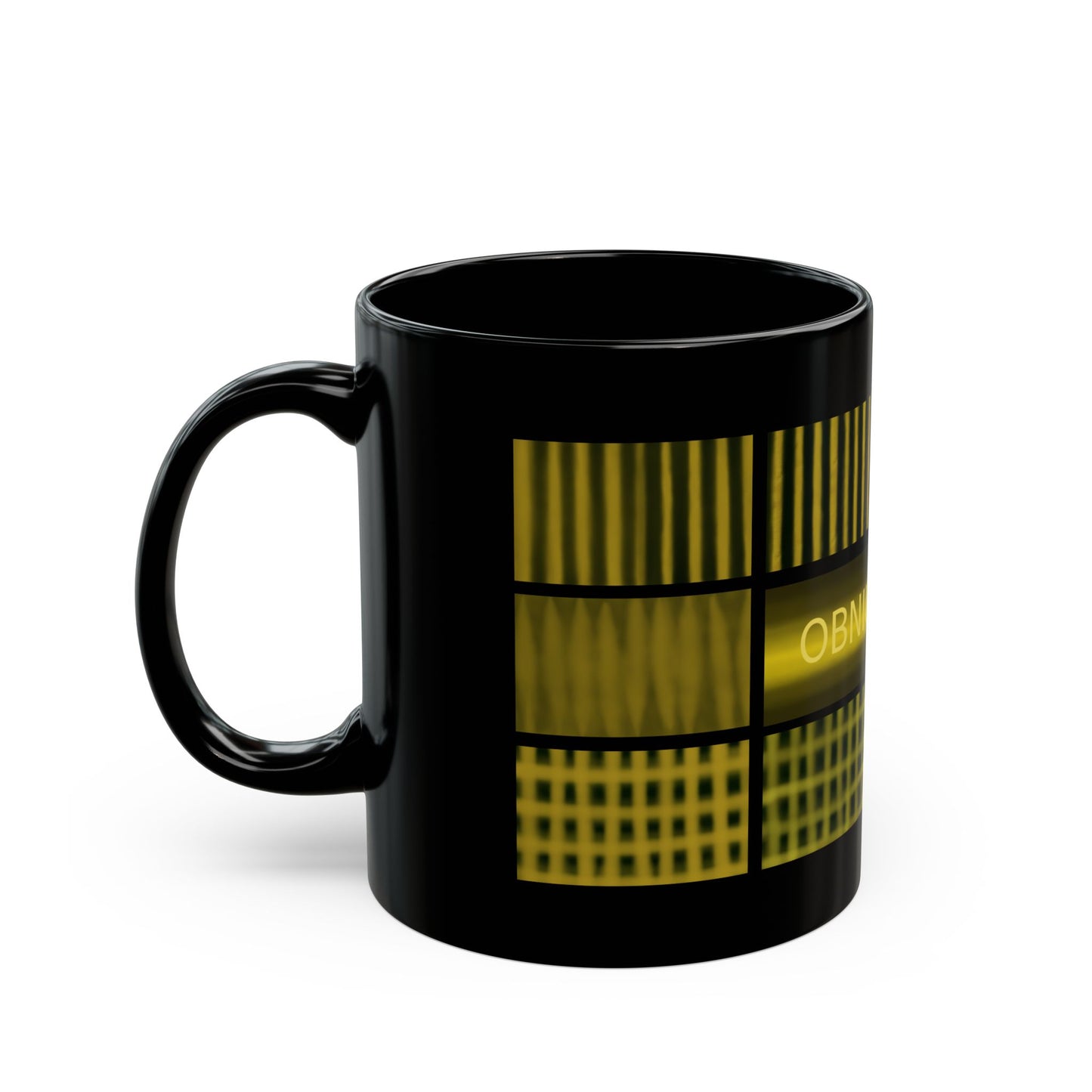 Abstract Gold Grid Black Mug — Obniux Art Ceramic Coffee Cup (11oz/15oz)