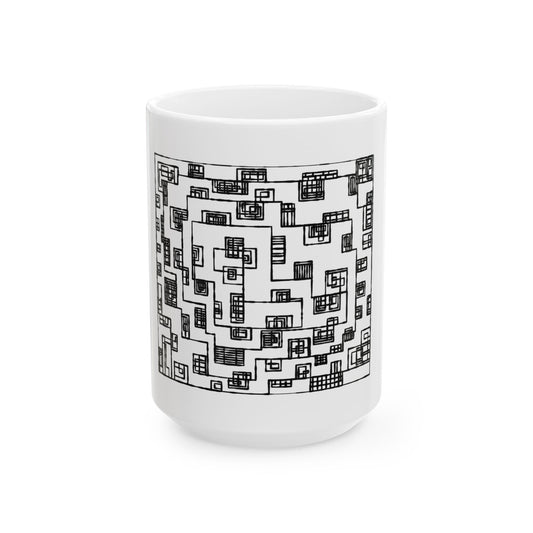 Black Geometric Maze Ceramic Mug — Modern Patterned 11oz/15oz Coffee Mug