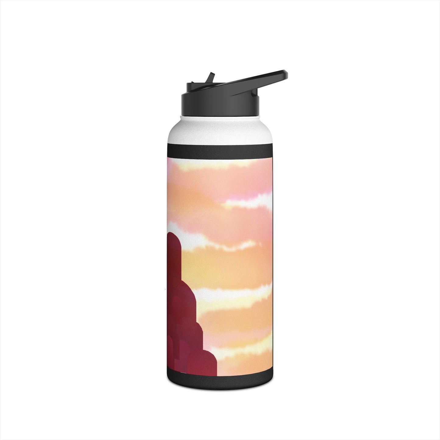 Sunset Silhouette "windows of future possibilities" Stainless Steel Water Bottle — Gradient Sky & Archway Design