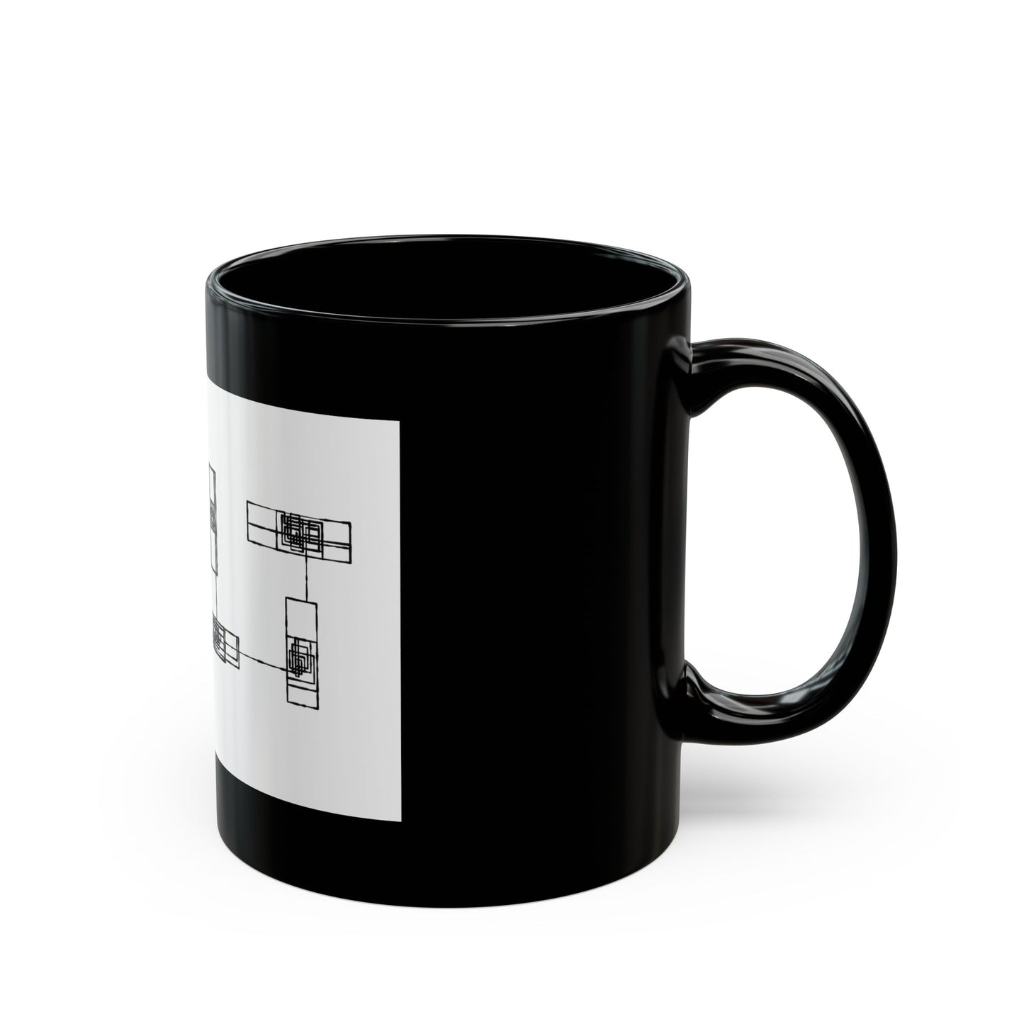 Black Ceramic Mug with Minimalist Geometric Blueprint Design — Modern Architectural Coffee mug(11oz, 15oz)