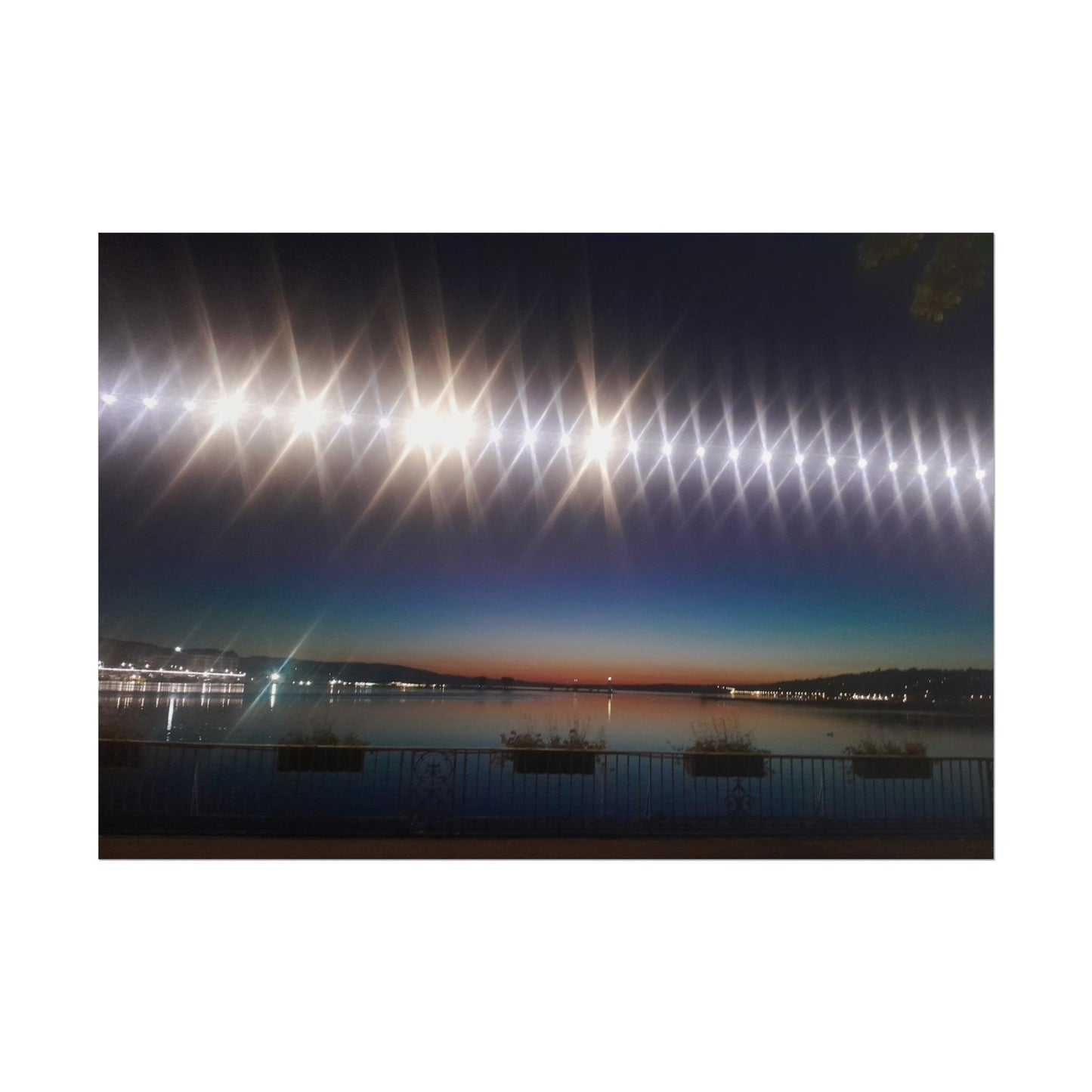 Night Harbor Rolled Poster — Sparkling Light Reflections Over Waterfront