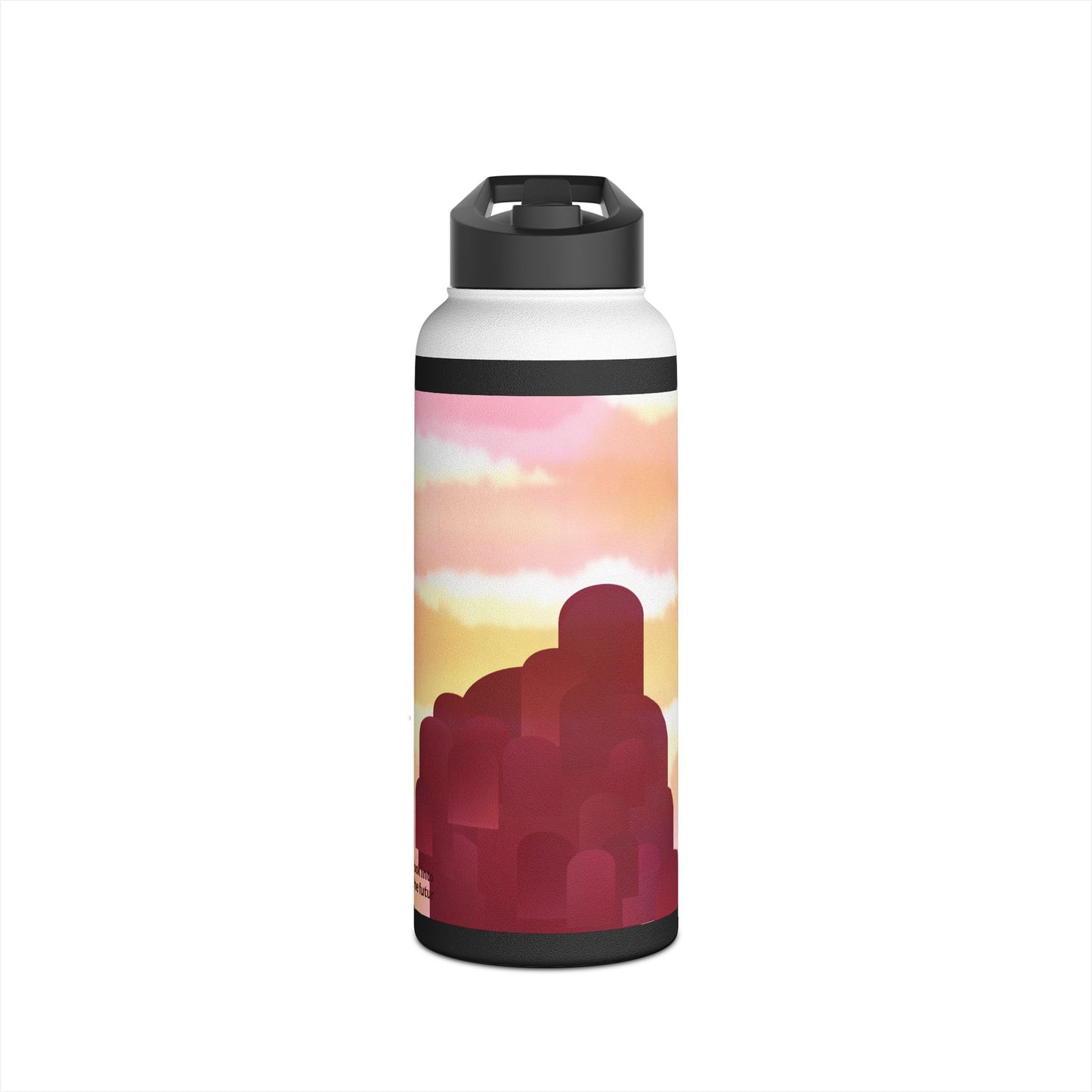 Sunset Silhouette "windows of future possibilities" Stainless Steel Water Bottle — Gradient Sky & Archway Design