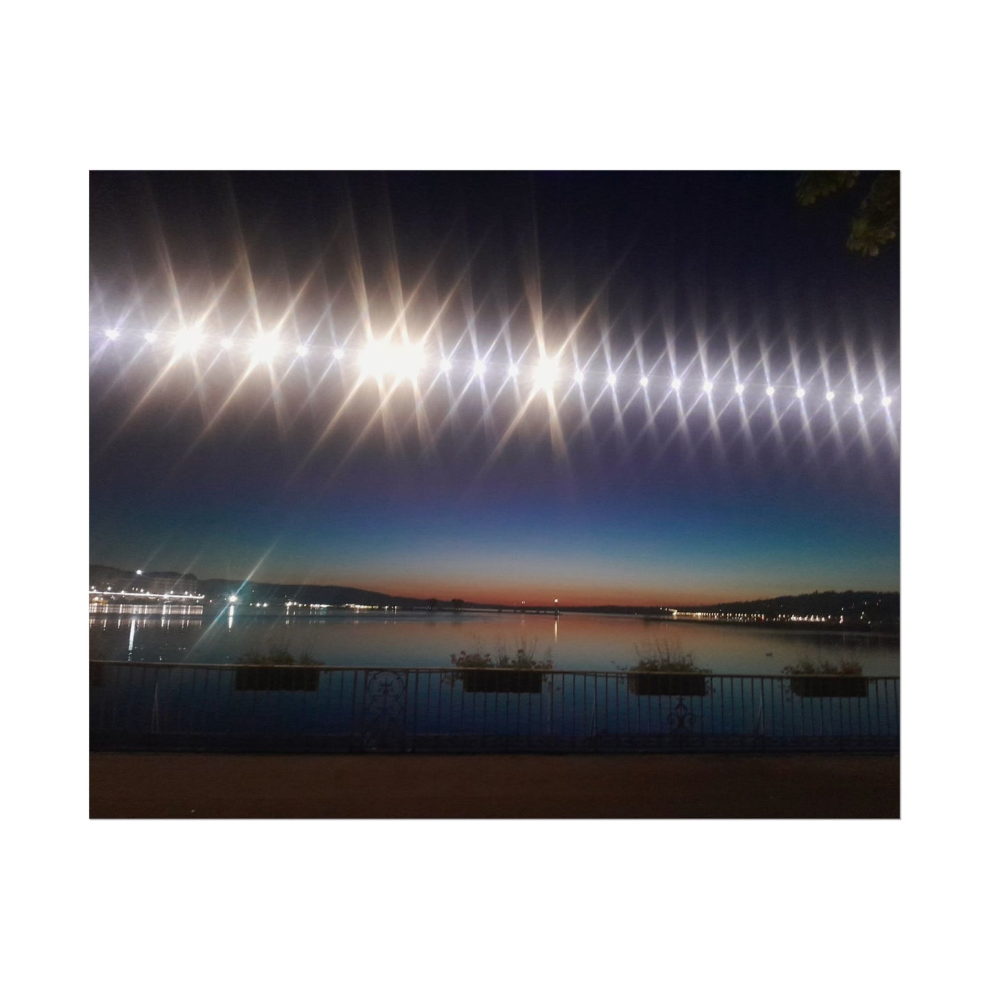 Night Harbor Rolled Poster — Sparkling Light Reflections Over Waterfront