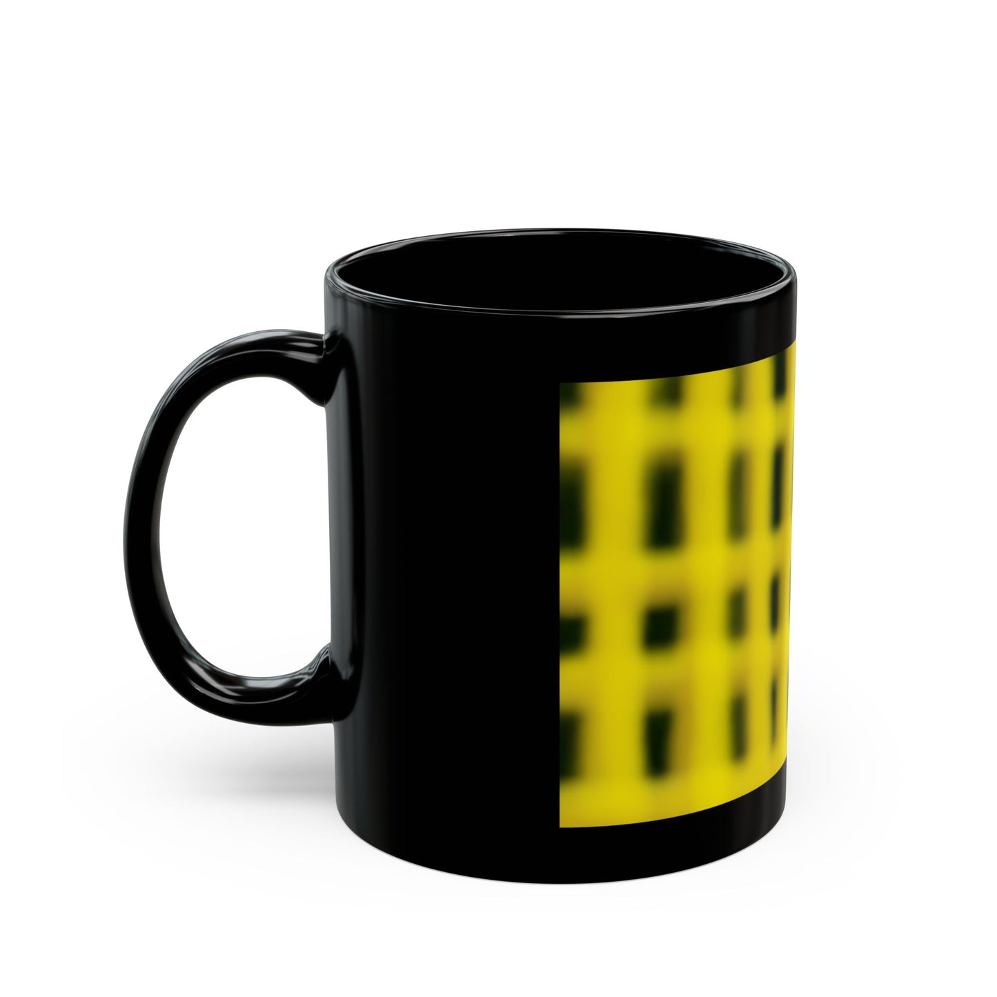 Yellow Grid Haze Pattern Black Mug — Modern Geometric Coffee mug (11oz, 15oz)