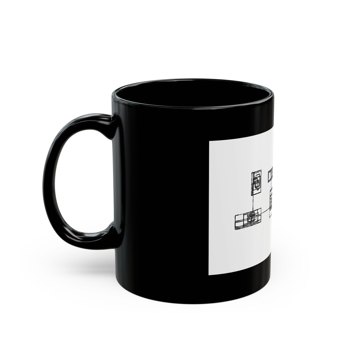 Black Ceramic Mug with Minimalist Geometric Blueprint Design — Modern Architectural Coffee mug(11oz, 15oz)