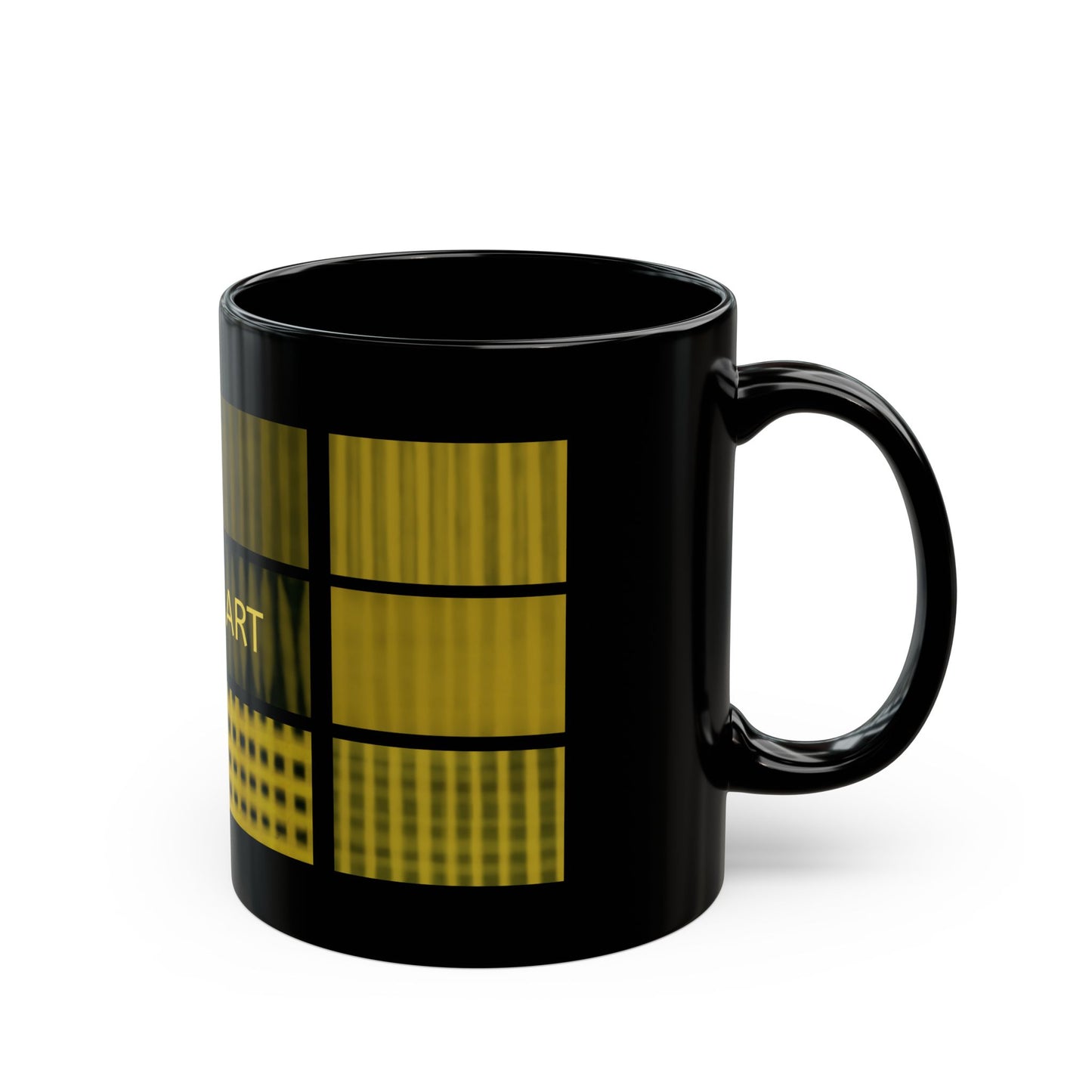 Abstract Gold Grid Black Mug — Obniux Art Ceramic Coffee Cup (11oz/15oz)