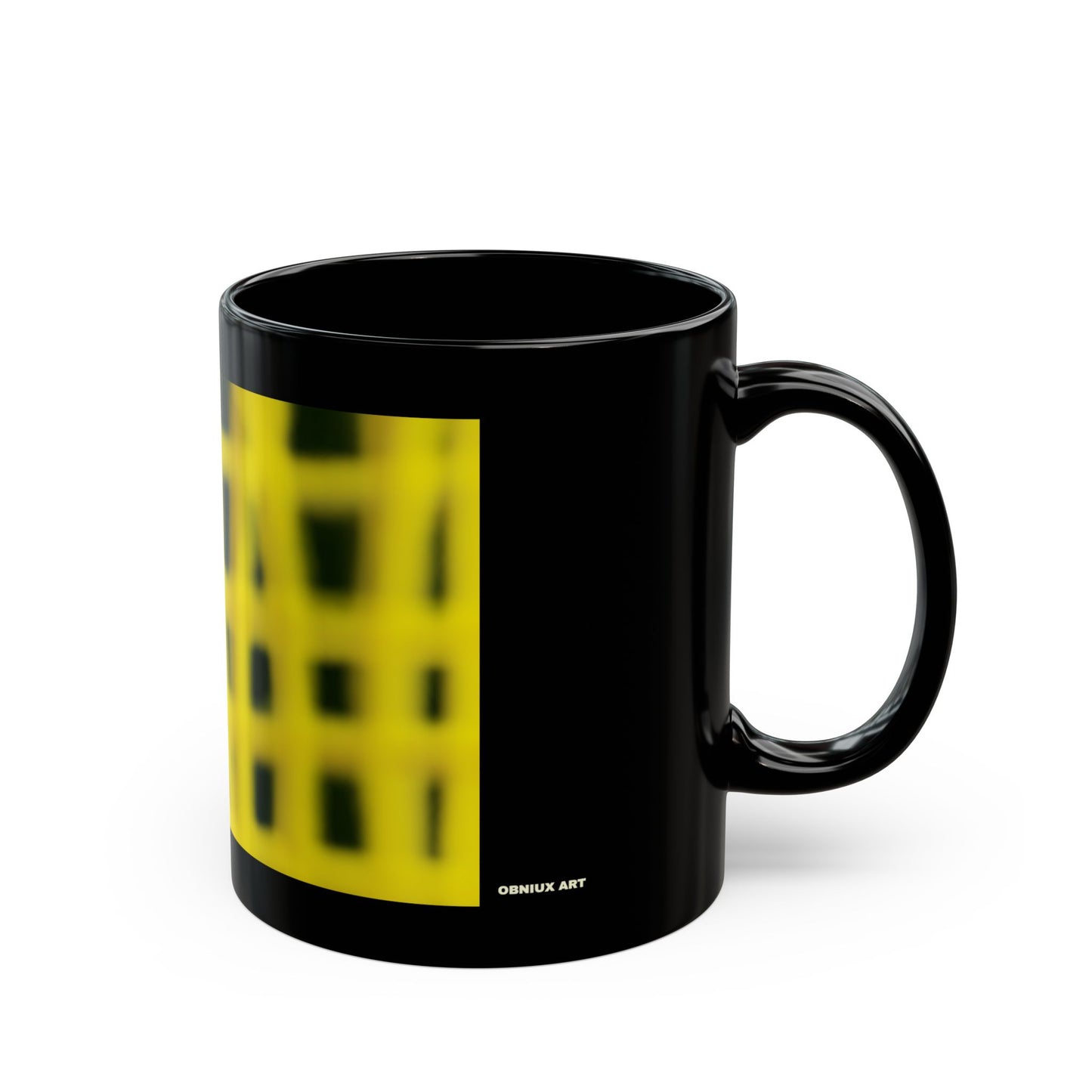 Yellow Grid Haze Pattern Black Mug — Modern Geometric Coffee mug (11oz, 15oz)