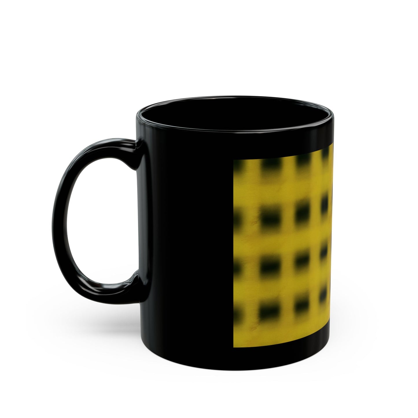 Yellow Grid Pattern Black Mug – Modern Geometric 11oz & 15oz