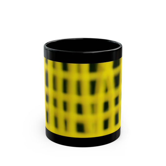Yellow Grid Haze Pattern Black Mug — Modern Geometric Coffee mug (11oz, 15oz)