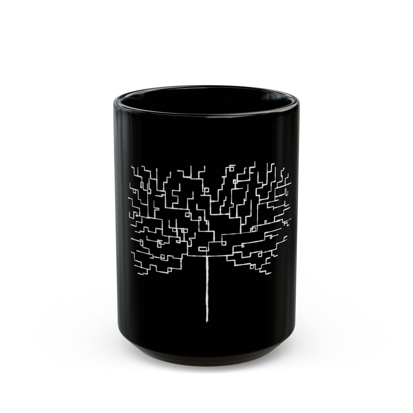Circuit Tree Black Coffee Mug — Techy Geometric Tree Design (11oz & 15oz)