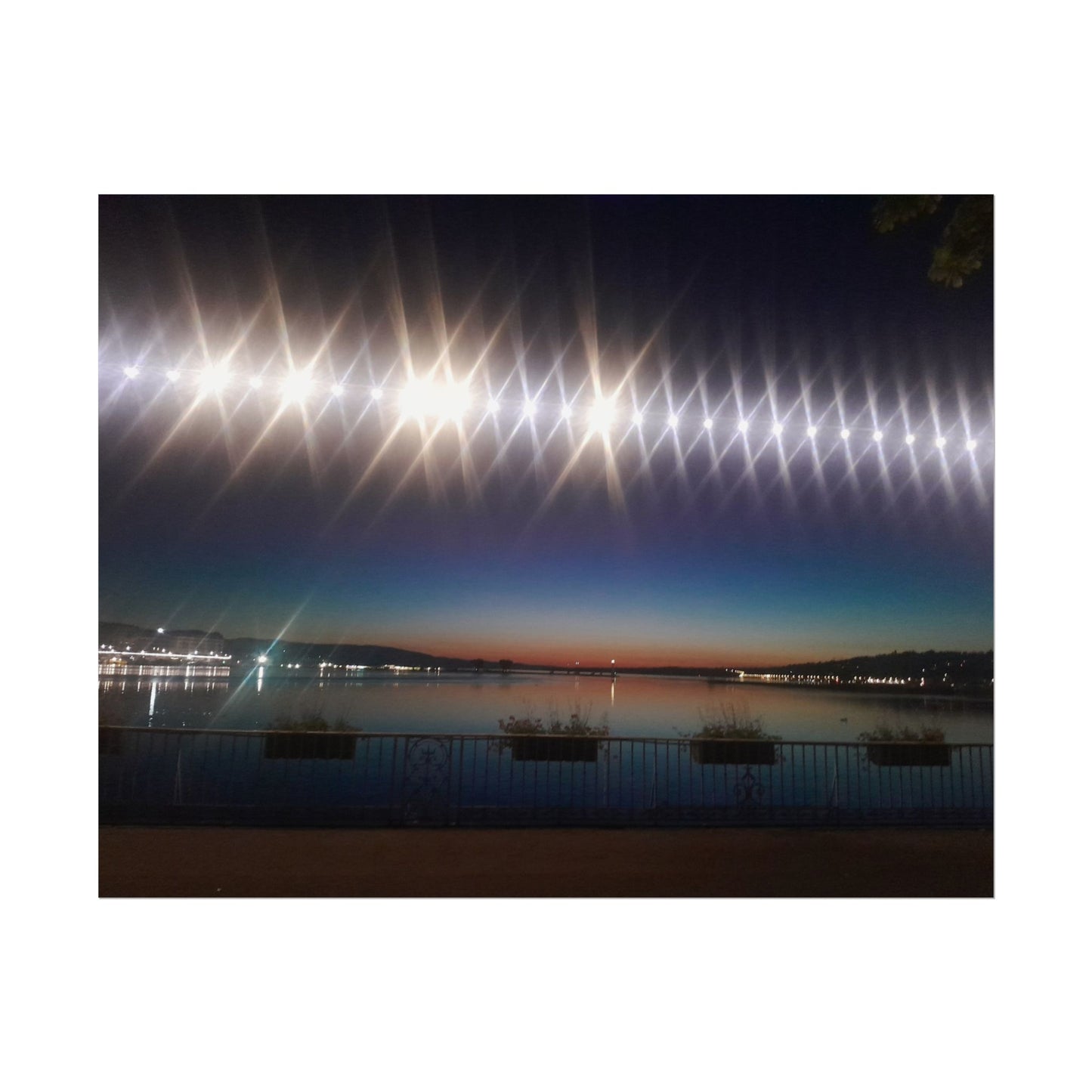 Night Harbor Rolled Poster — Sparkling Light Reflections Over Waterfront