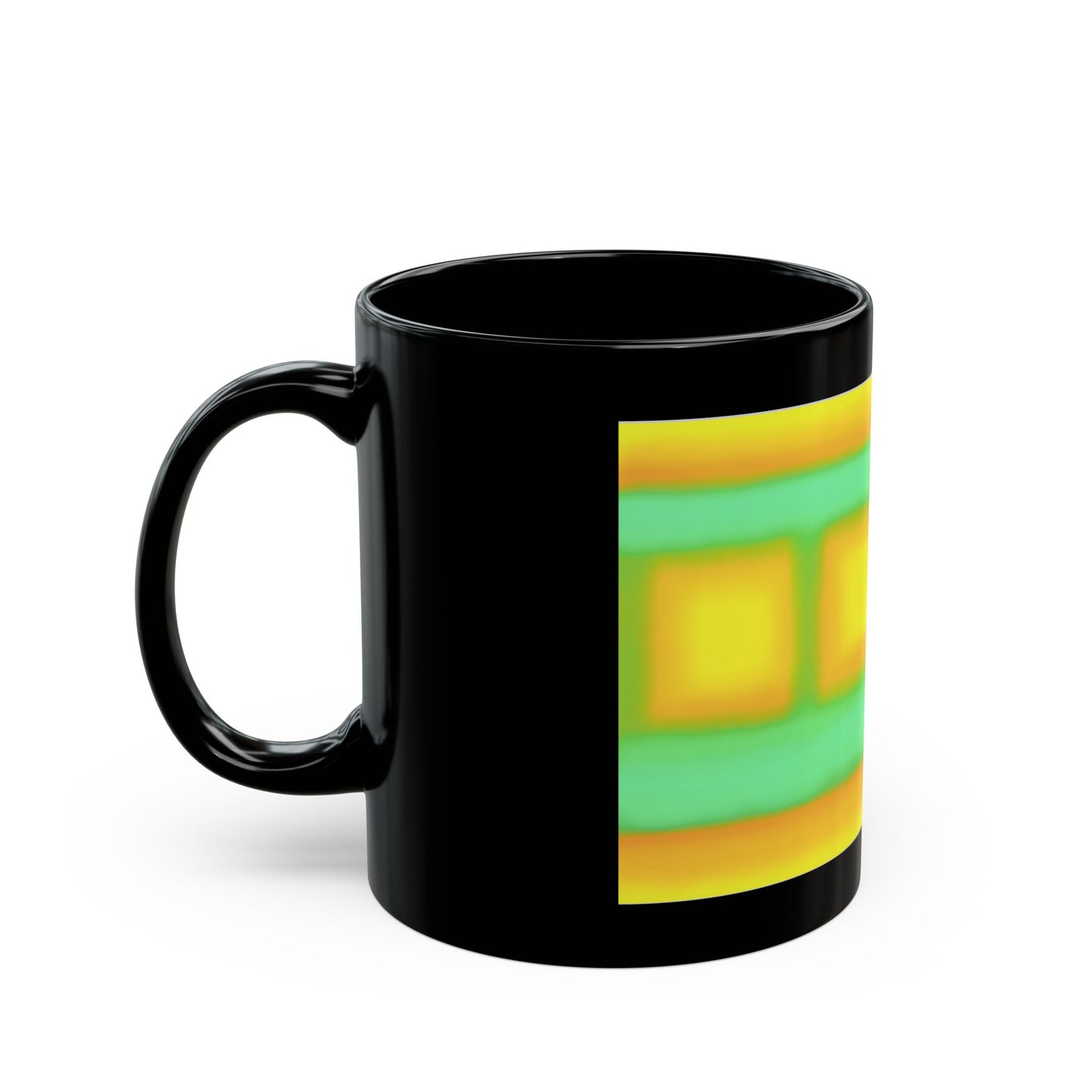 "Sun Series" Black Mug — Vibrant Yellow & Teal Pattern (11oz/15oz)