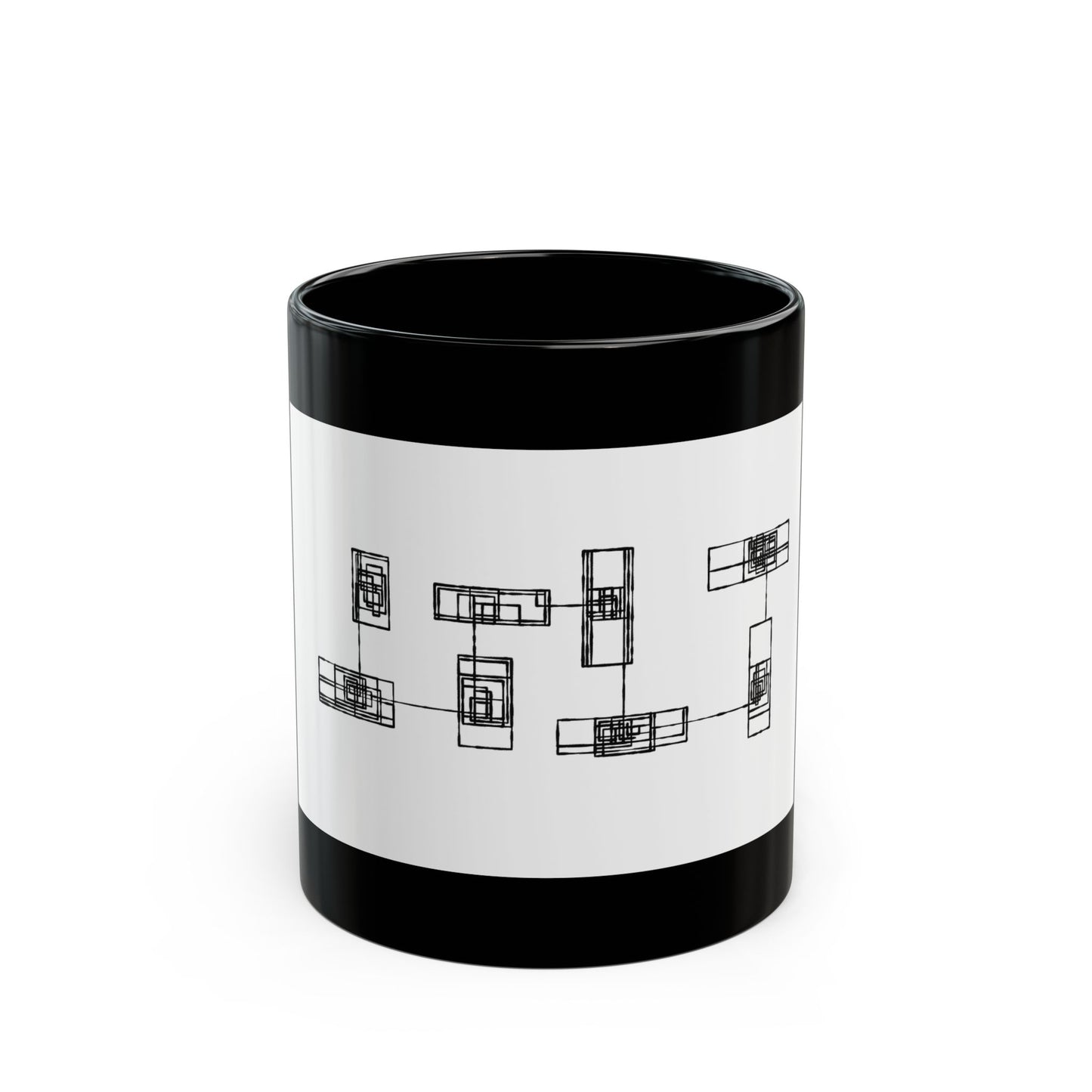 Black Ceramic Mug with Minimalist Geometric Blueprint Design — Modern Architectural Coffee mug(11oz, 15oz)