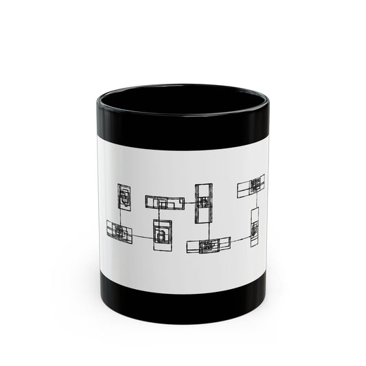 Black Ceramic Mug with Minimalist Geometric Blueprint Design — Modern Architectural Coffee mug(11oz, 15oz)