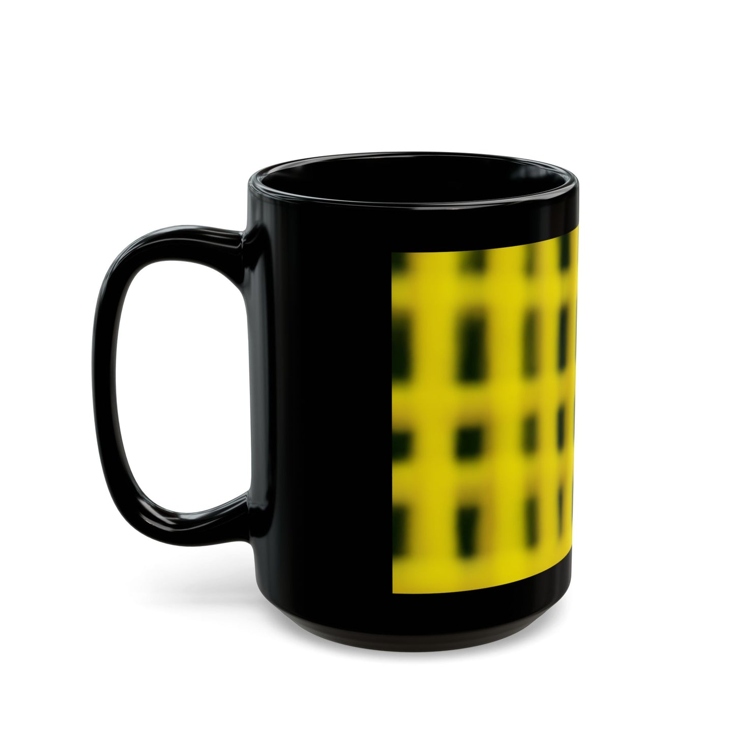 Yellow Grid Haze Pattern Black Mug — Modern Geometric Coffee mug (11oz, 15oz)