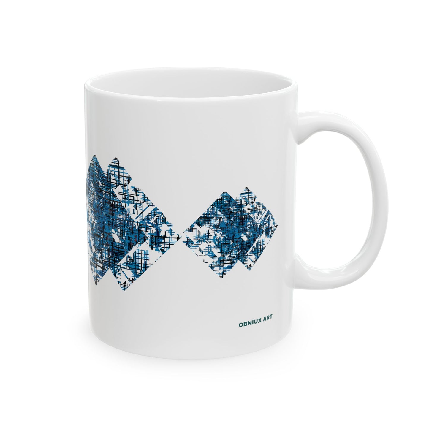 Abstract Blue Cross Ceramic Mug — Modern Geometric Coffee Mug (11oz, 15oz)