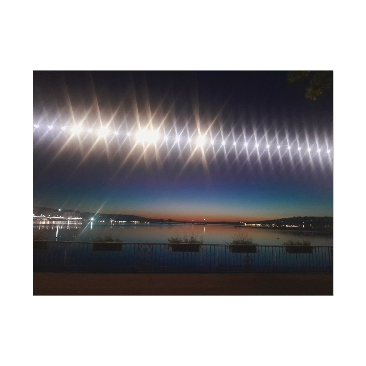 Night Harbor Rolled Poster — Sparkling Light Reflections Over Waterfront
