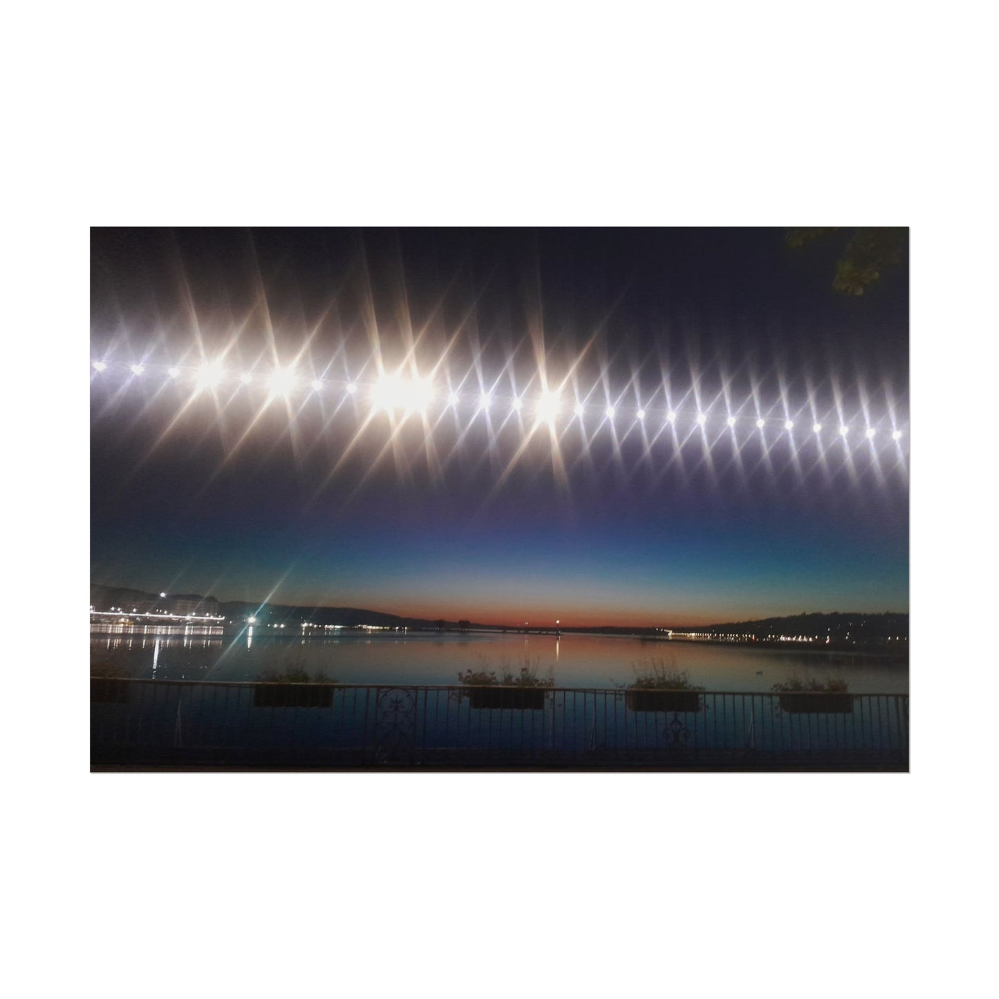 Night Harbor Rolled Poster — Sparkling Light Reflections Over Waterfront