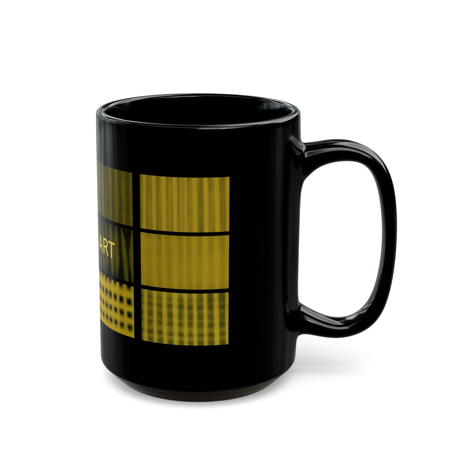 Abstract Gold Grid Black Mug — Obniux Art Ceramic Coffee Cup (11oz/15oz)