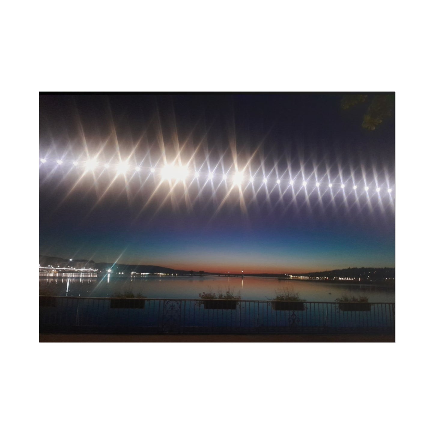 Night Harbor Rolled Poster — Sparkling Light Reflections Over Waterfront